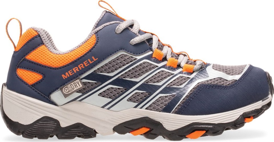 Große Kinder Moab Fst Niedrige Wasserdichte Schuhe Merrell Navy Grau Orange Große Kinder Moab Fst Niedrige Wasserdichte Schuhe Merrell Navy Grau Orange
