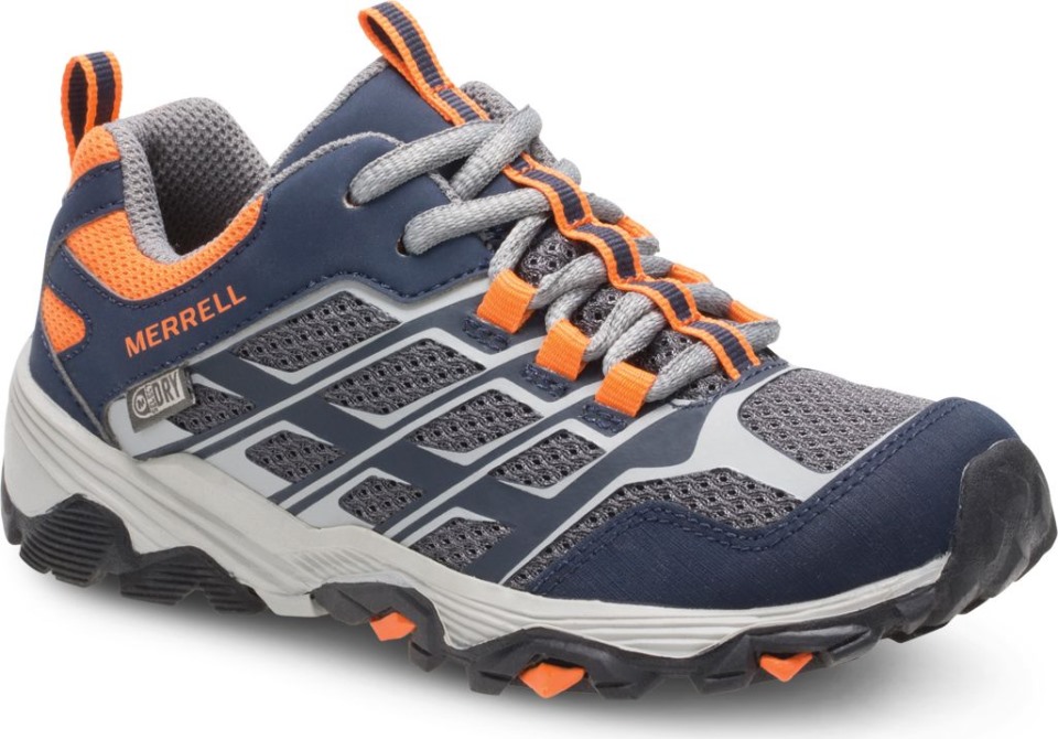 Große Kinder Moab Fst Niedrige Wasserdichte Schuhe Merrell Navy Grau Orange