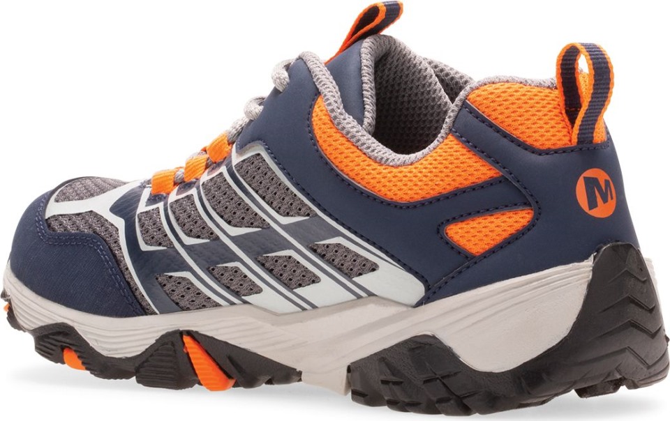Große Kinder Moab Fst Niedrige Wasserdichte Schuhe Merrell Navy Grau Orange